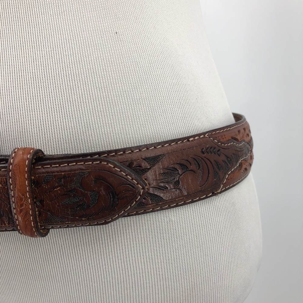 Boho Western Belt Brown Tooled Leather Resistol View 3